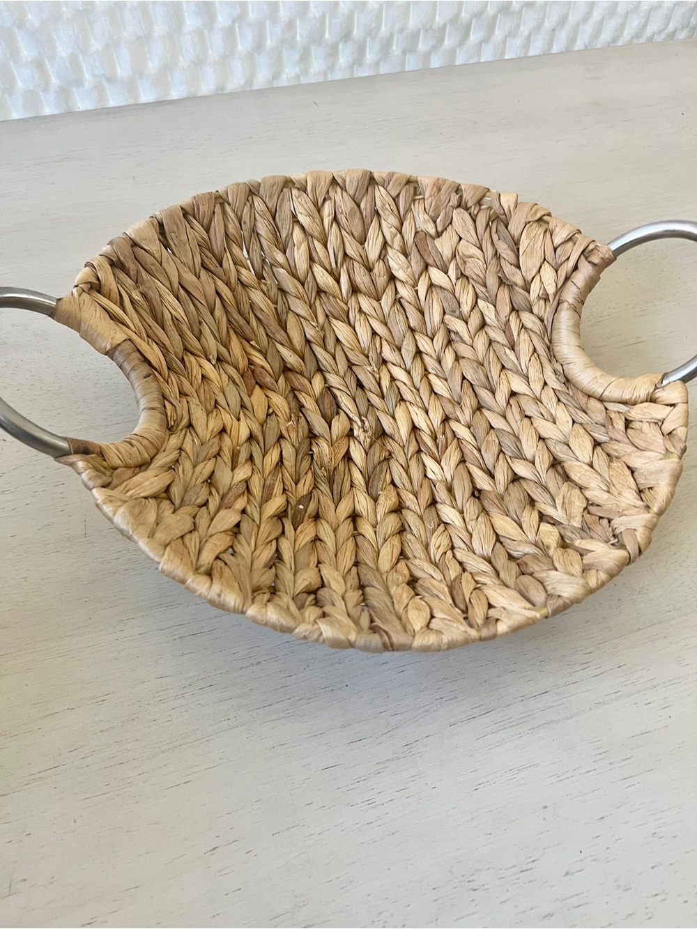 Woven Seagrass Serving Tray with Metal Handles - Natural